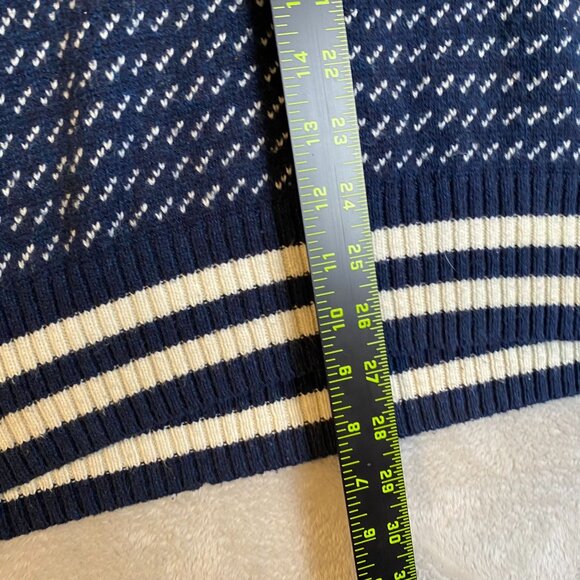 American Eagle Men's Birds Eye Sweater Large Navy & White Patterned Shawl Collar - Picture 4 of 7